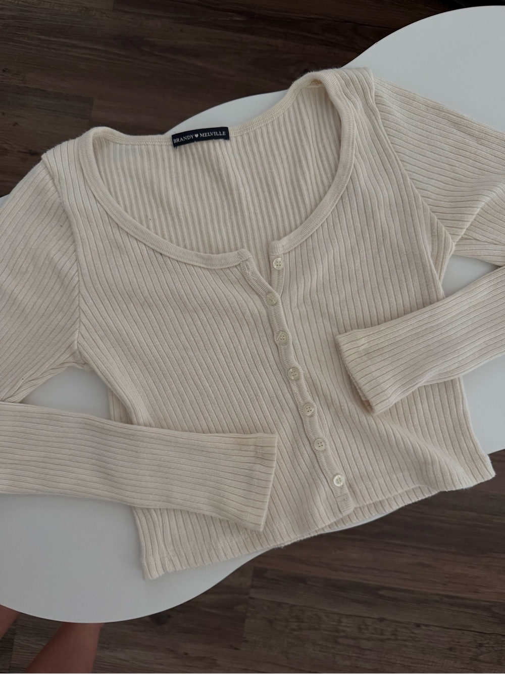 Brandy Melville Cream Ribbed Top with Label Detail